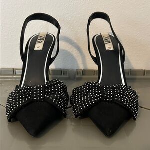 Zara Black Studded Bow Heels